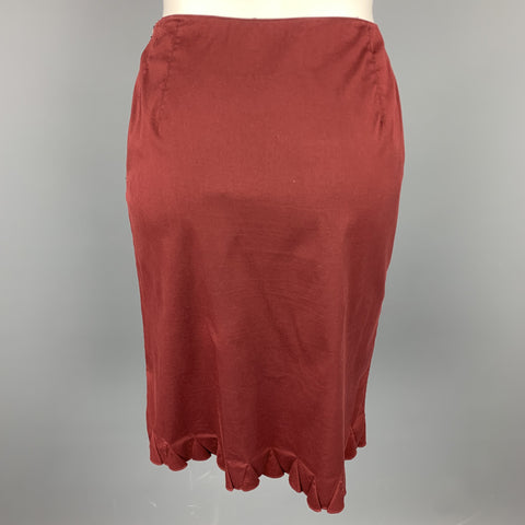 PRADA Size 8 Burgundy Cotton Blend A-Line Skirt