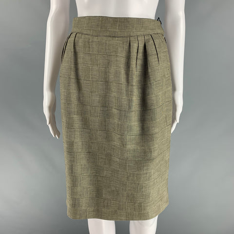 HERMES Size 10 Brown Beige Linen Plaid Single Breasted Skirt Suit