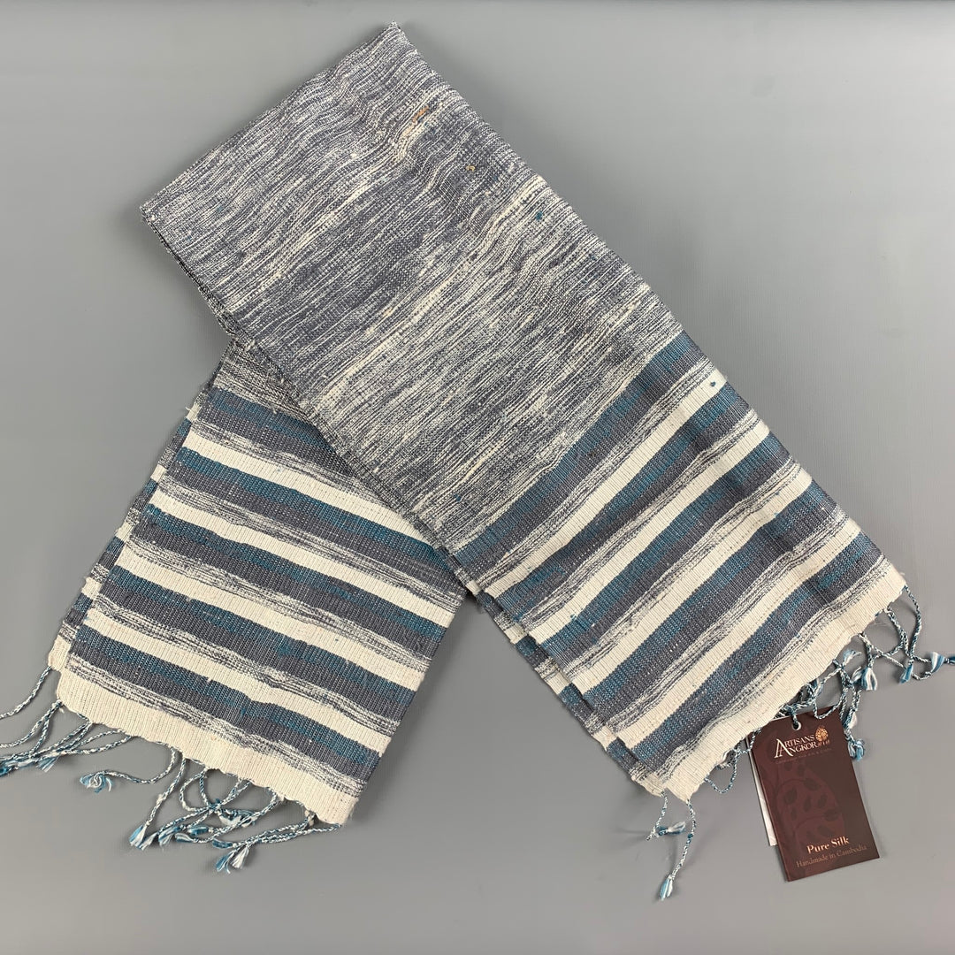 ARTISANS ANGKOR Grey Cream Woven Silk Scarf