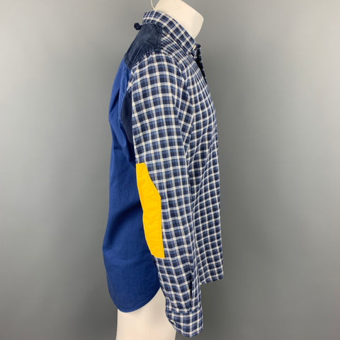 JUNYA WATANABE Size M Navy & White Patchwork Cotton Long Sleeve Shirt