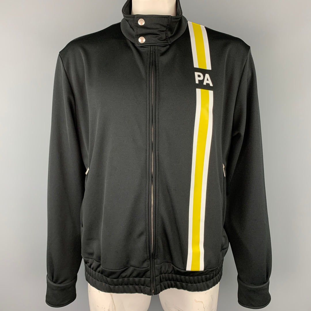 PALM ANGELS Size XL Black & Yellow Stripe Polyester Zip Up Jacket