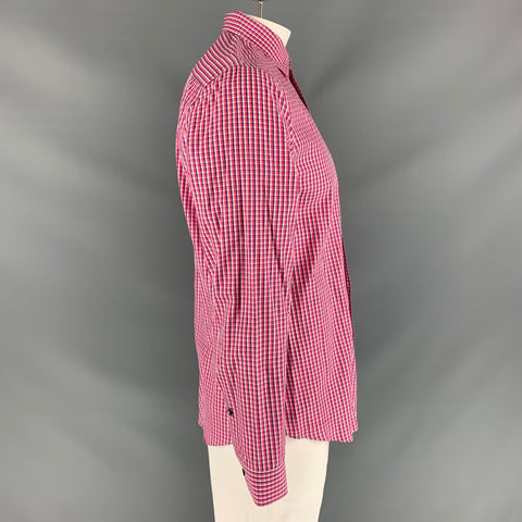 PAUL SMITH Taille L Chemise à manches longues en coton à carreaux rouge et blanc bleu