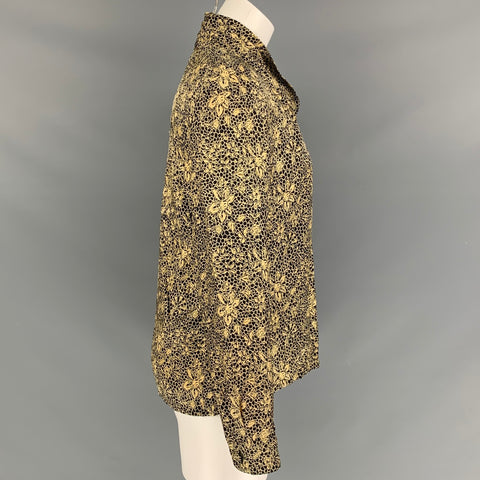 ANNE KLEIN Size 6 Black Silk Abstract floral Long Sleeve Blouse