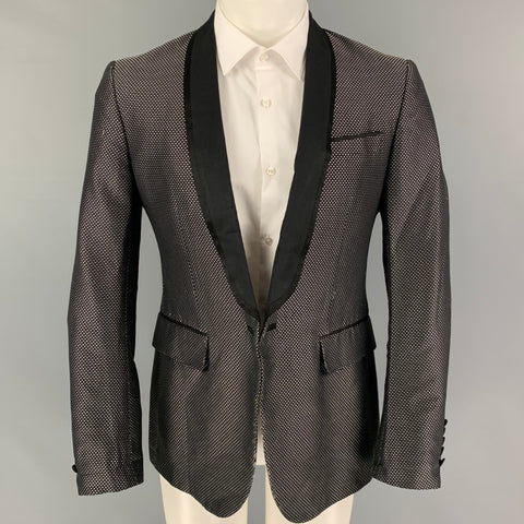 GUCCI Size 40 Grey Black Textured Rayon Blend Shawl Collar Sport Coat