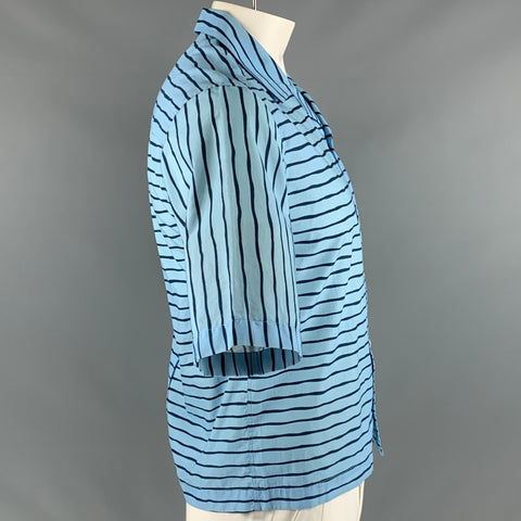 BAND OF OUTSIDERS Size L Blue Navy Stripe Cotton Short Sleeve Shirt