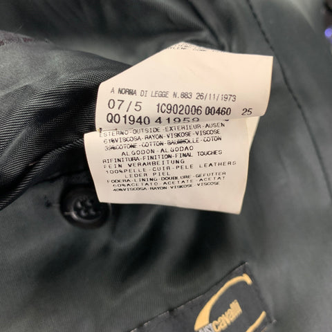 JUST CAVALLI Size 40 Black Brown Viscose Cotton Double Breasted Coat