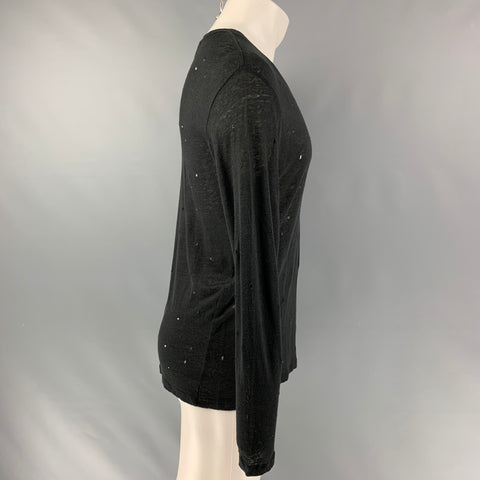 IRO Marvina Size S Black Distressed Linen Long Sleeve T-shirt