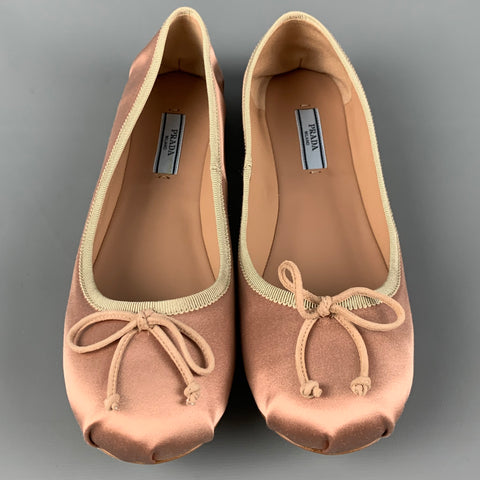 PRADA Taille 7 Champagne Soie Ballerine Donna Flats