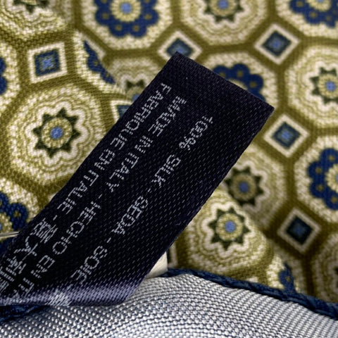 SUITSUPPLY Navy Green Abstract Floral Silk Pocket Square
