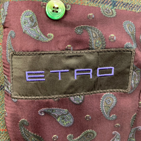 ETRO Size 38 Olive Window Pane Wool Sport Coat