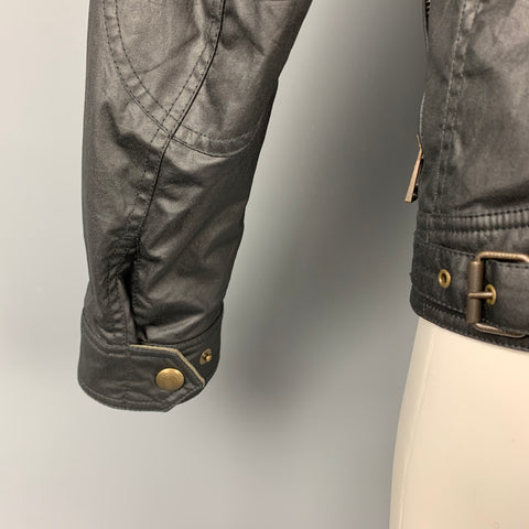 BELSTAFF Racemaser 1981 Talla 38 Chaqueta de algodón revestida negra con cremallera y broches