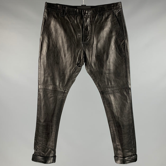 DSQUARED2 Size 32 Black Leather Cropped Casual Pants