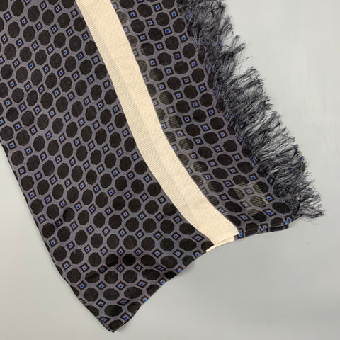 DRIES VAN NOTEN Black Navy Abstract Silk Scarf