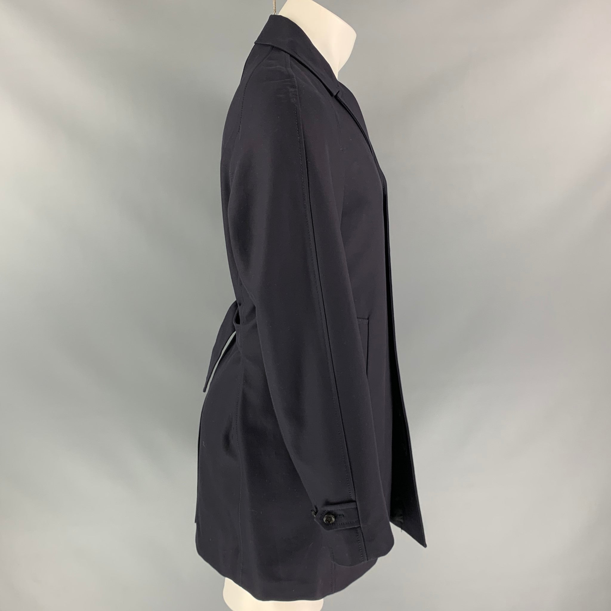 BURBERRY PRORSUM Pre Fall 2013 Size 38 Navy Coated Cotton Coat Sui Generis Designer Consignment