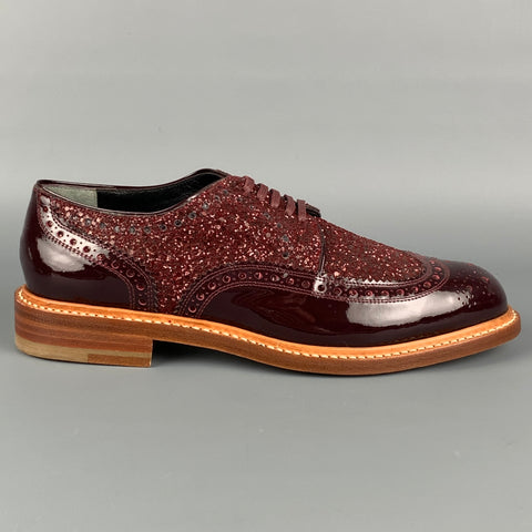 ROBERT CLERGERIE Size 8 Burgundy Metallic Leather Perforated Wingtip Shoes