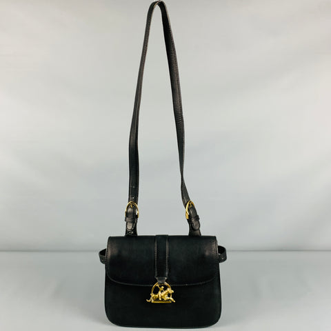 RALPH LAUREN Black Equestrian Leather Shoulder Bag Handbag