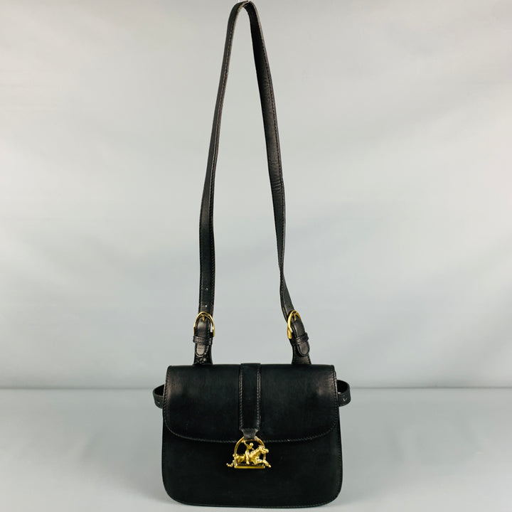 RALPH LAUREN Black Equestrian Leather Shoulder Bag Handbag
