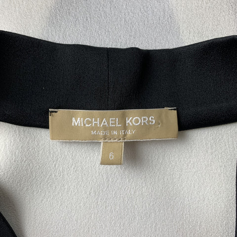 MICHAEL KORS Size 6 White Crepe Black Tie Sleeveless Blouse