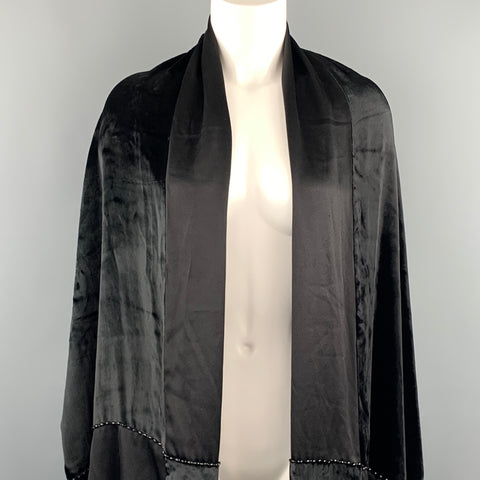 VINTAGE Noir Matières Mixtes Velours Soie Perlée Châle