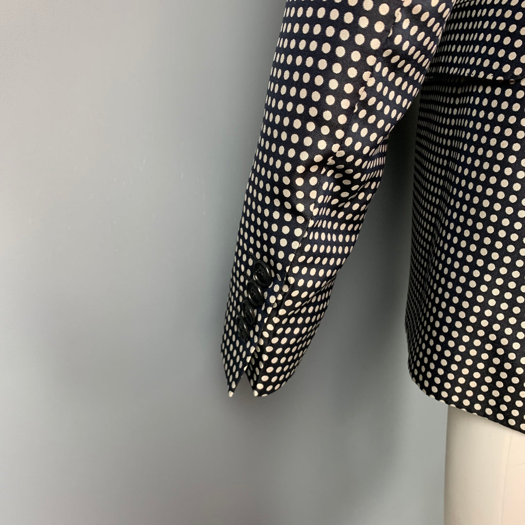 ETRO Size 38 Black & White Polka Dot Silk Notch Lapel Sport Coat
