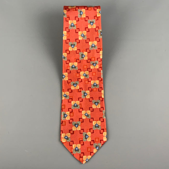 ERMENEGILDO ZEGNA Red Yellow/Blue Squares Silk Tie