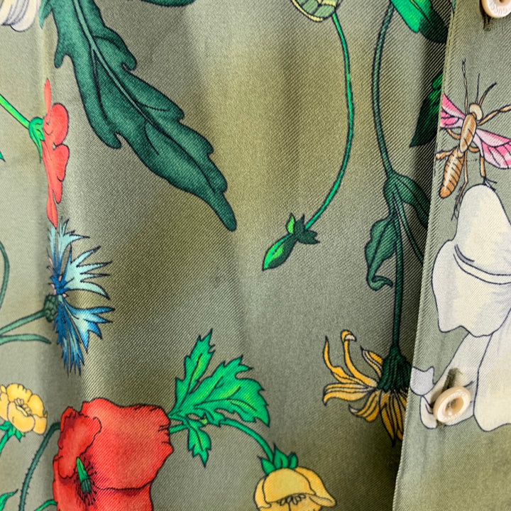 GUCCI Talla XXL Camisa de manga corta Campamento de seda con estampado multicolor verde