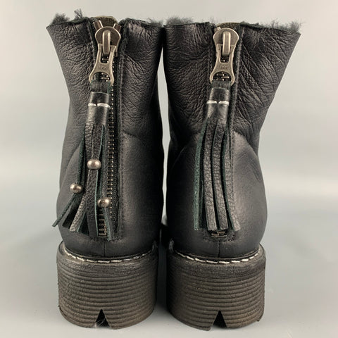 HENRY BEGUELIN Size 7 Black Shearling Ankle Boots