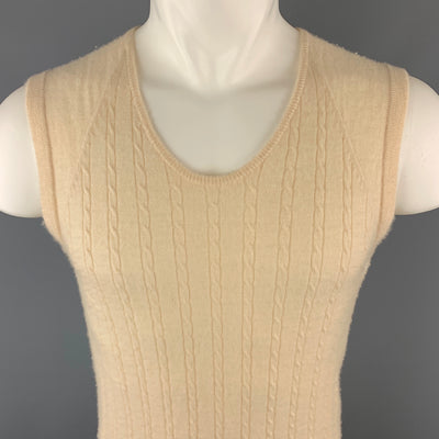 SHIPLEY and HALMOS Size M Cream Cable Knit Cashmere Sweater Vest