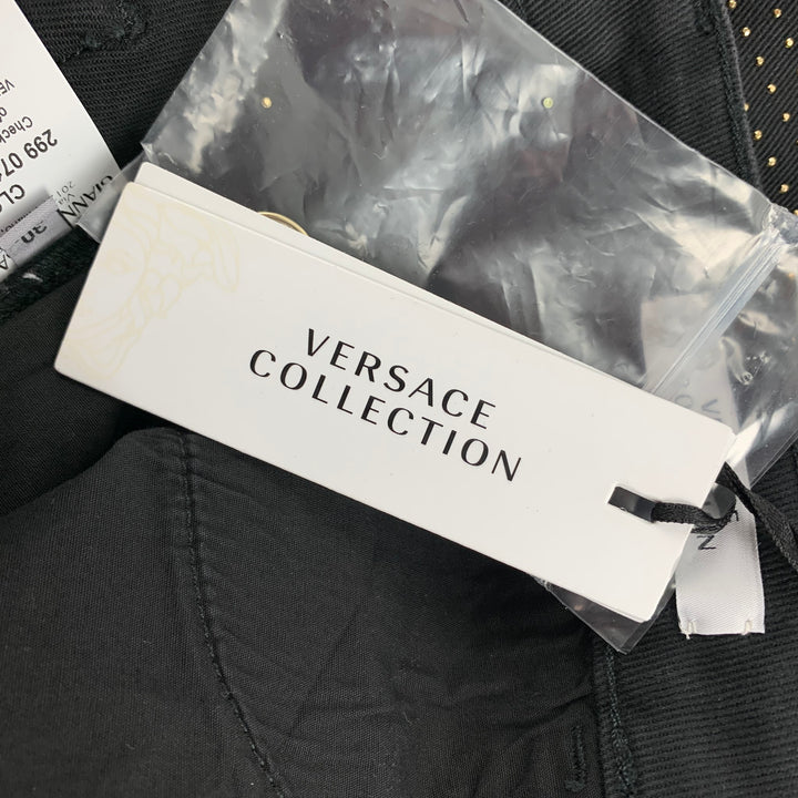 VERSACE COLLECTION Size 30 Black & Gold Studded Cotton Blend Slim Casual Pants