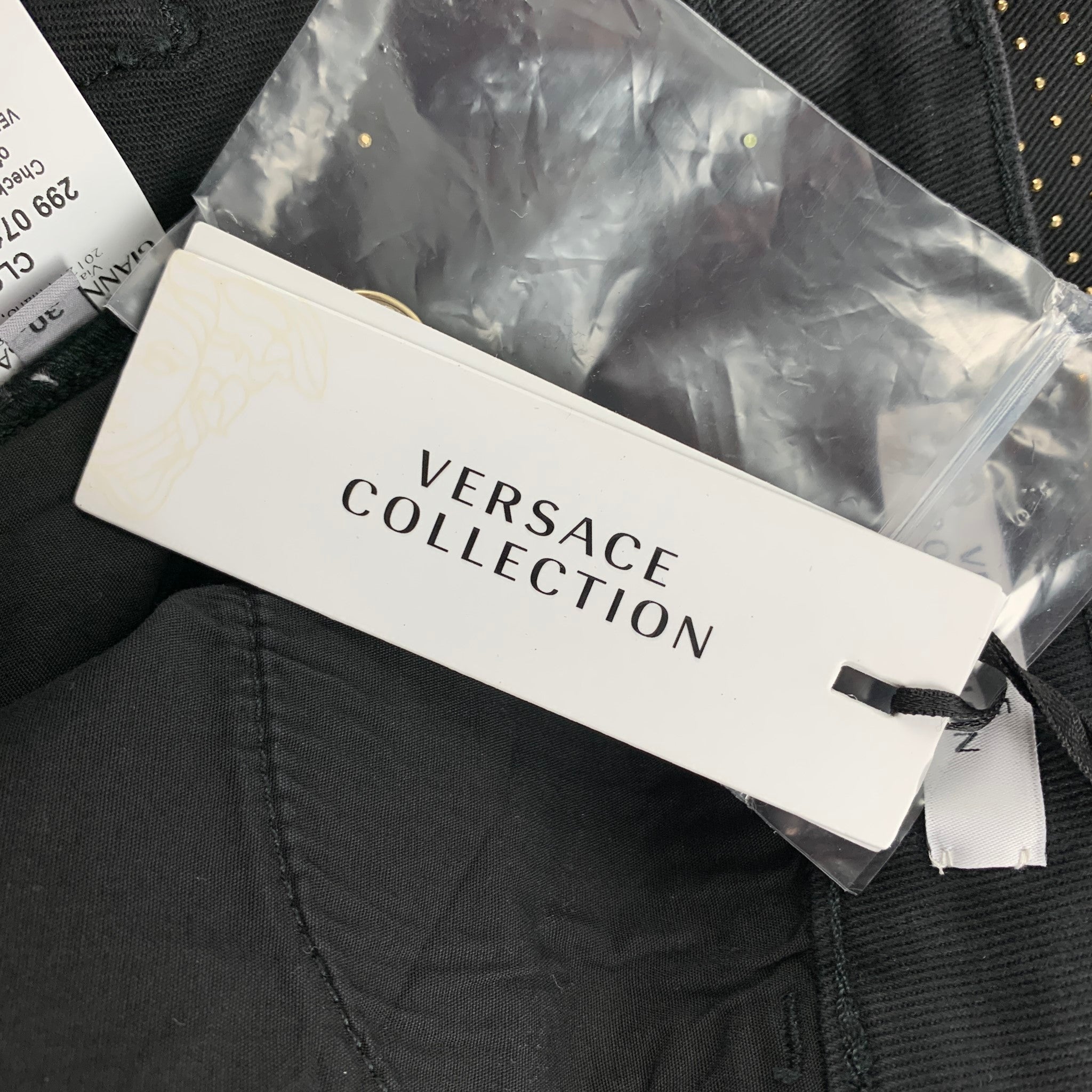 VERSACE COLLECTION Size 32 Black & Gold Studded Cotton Blend Slim