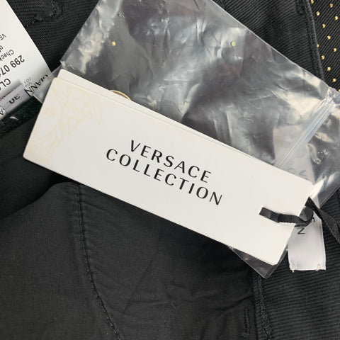 VERSACE COLLECTION Size 32 Black & Gold Studded Cotton Blend Slim Casual Pants