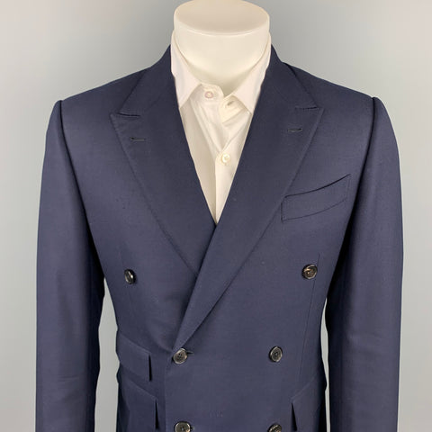 ERMENEGILDO ZEGNA Size 40 Navy Wool Peak Lapel Double Breasted Sport Coat