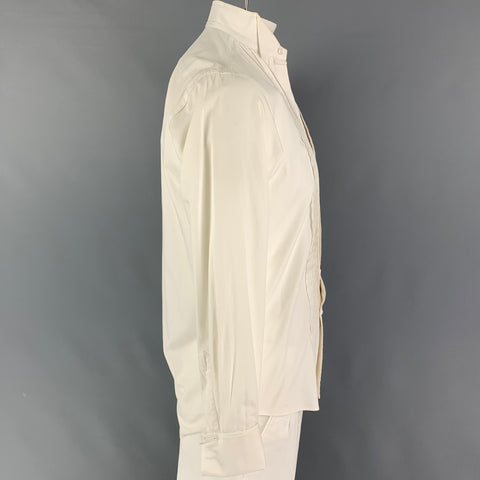 CHRISTIAN DIOR Size L Off White Pleated Cotton Tuxedo Long Sleeve Shirt