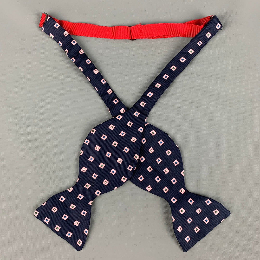 TURNBULL & ASSER Navy Pink Square Silk Bow Tie