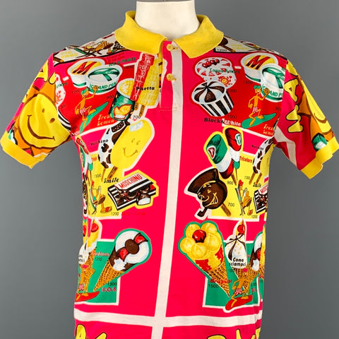 Vintage MOSCHINO JEANS Talla L Polo abotonado de algodón estampado multicolor