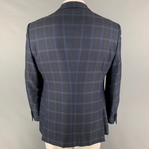 GIORGIO ARMANI Size 44 Navy Black Plaid Single Breasted Sport Coat