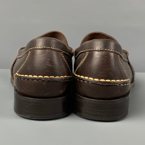 RALPH LAUREN Size 9.5 Dark Brown Contrast Stitch Leather Penny Loafers