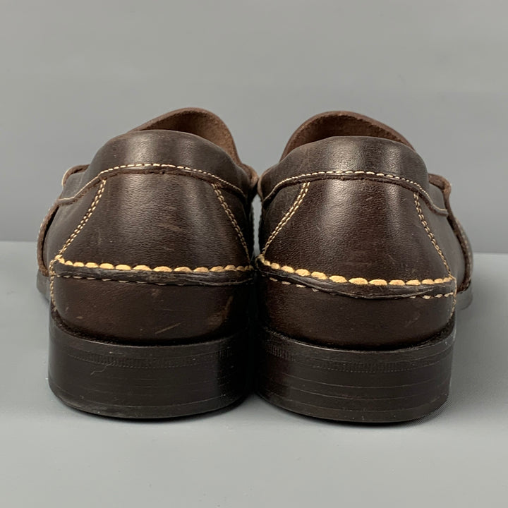 RALPH LAUREN Size 9.5 Dark Brown Contrast Stitch Leather Penny Loafers