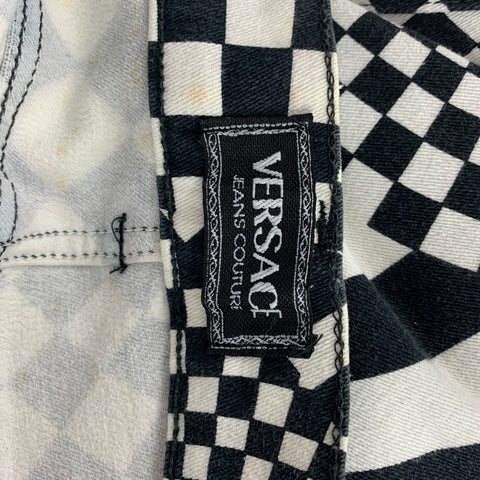 Vintage VERSACE JEANS COUTURE Size XS Black & White Cotton Print Jeans