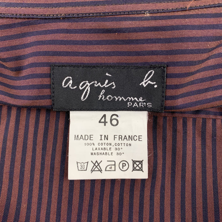 AGNÈS B. Size S Burgundy & Navy Stripe Cotton Button Up Long Sleeve Shirt