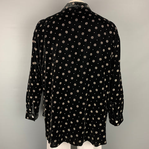 GARCONS INFIDELES Size XL Black & Silver Floral Velvet Button Up Long Sleeve Shirt