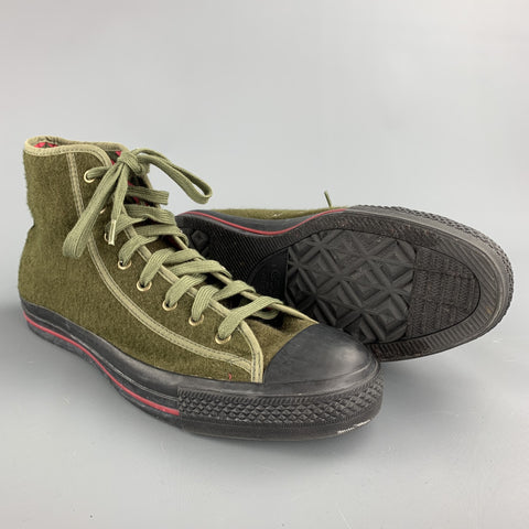 CONVERSE Size 10.5 Olive Textured Wool High Top Sneakers