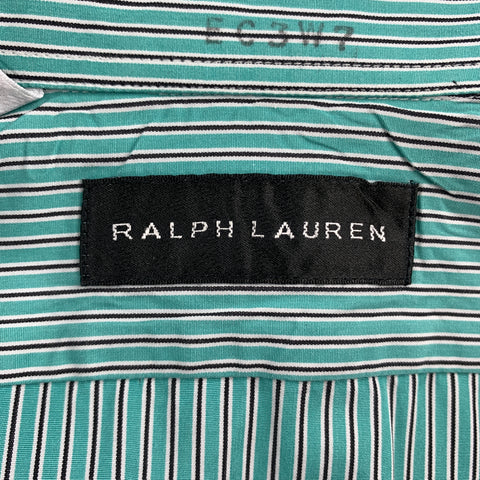 RALPH LAUREN Black Label Size S Teal Stripe Cotton Button Up Long Sleeve Shirt