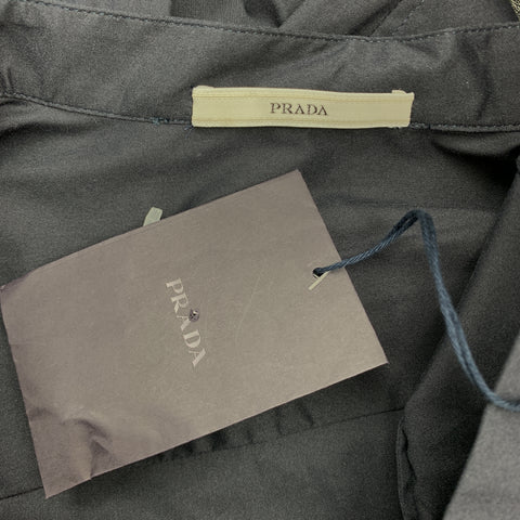 PRADA Size 4 Navy Stretch Cotton Band Collar Shirt