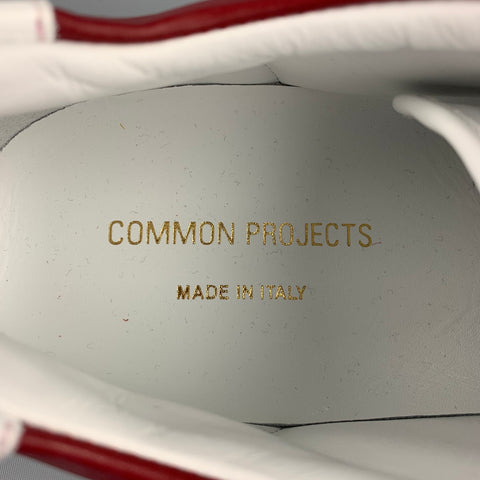 COMMON PROJECTS Size 11 White & Burgundy Color Block Leather Lace Up Sneakers