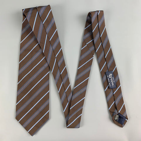 MICKY Brown Blue Diagonal Stripe Silk / Cotton Twill Tie