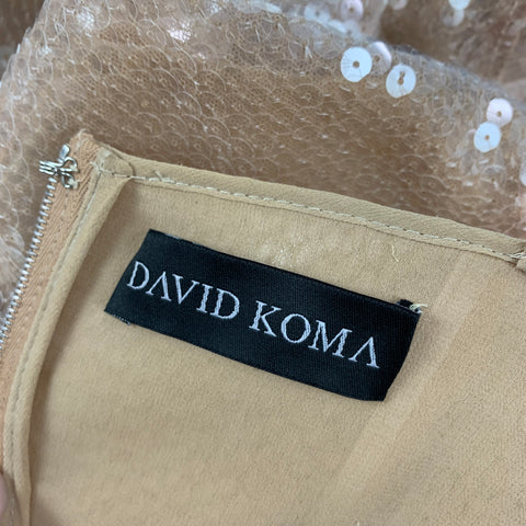 DAVID KOMA Taille 4 Robe de cocktail midi en soie pailletée beige