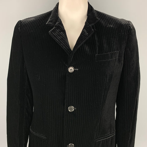 GIORGIO ARMANI Size 44 Black Stripe Rayon Velvet Buttoned Jacket