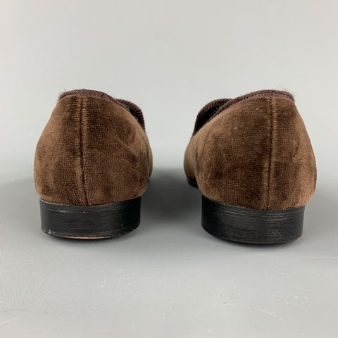 SHIPTON Size 8 Brown Embroidery Velvet Slippers Loafers