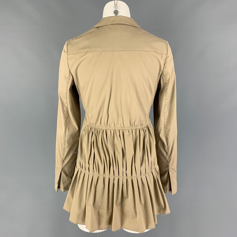 PRADA Size 4 Beige Cotton Blend Ruched Back Belted Jacket